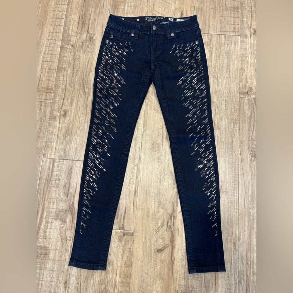 Miss Me Jeans super skinny sequin Embellished Womens dark wash Sz 25 country NYE
